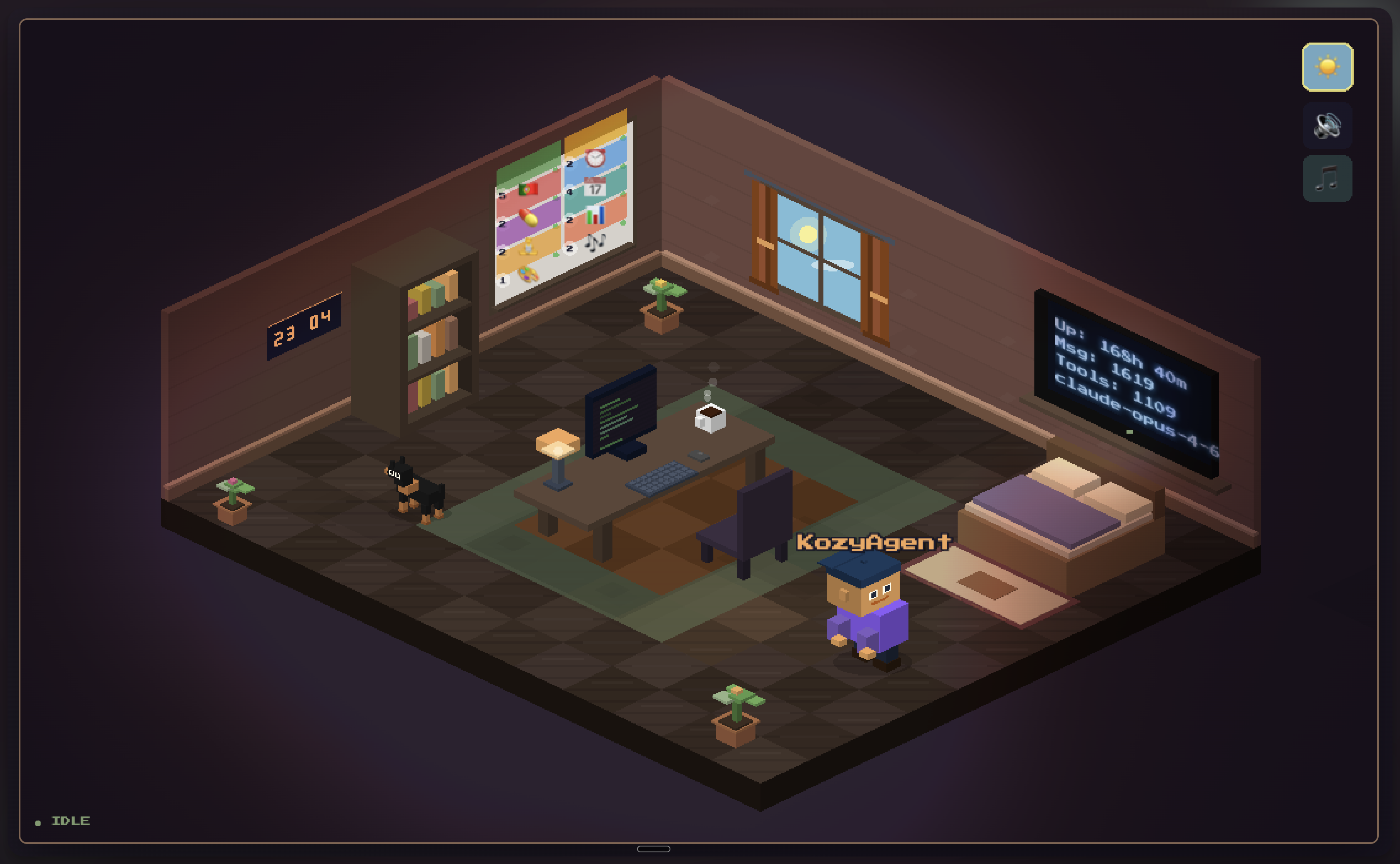 KozyAgent — cozy pixel art office, day mode